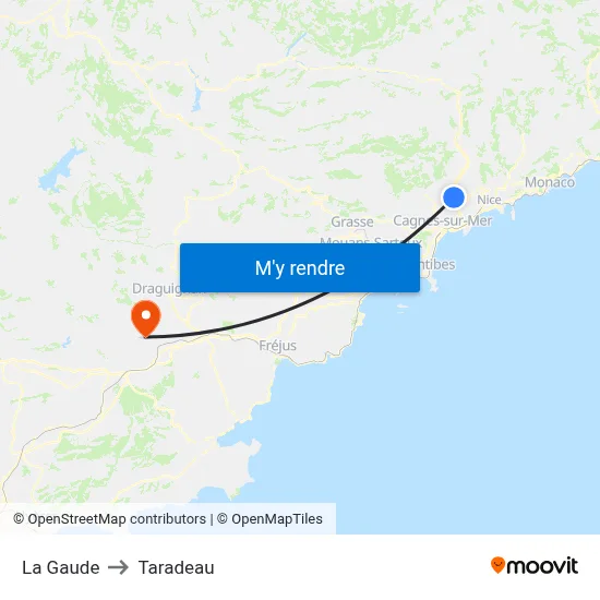 La Gaude to Taradeau map