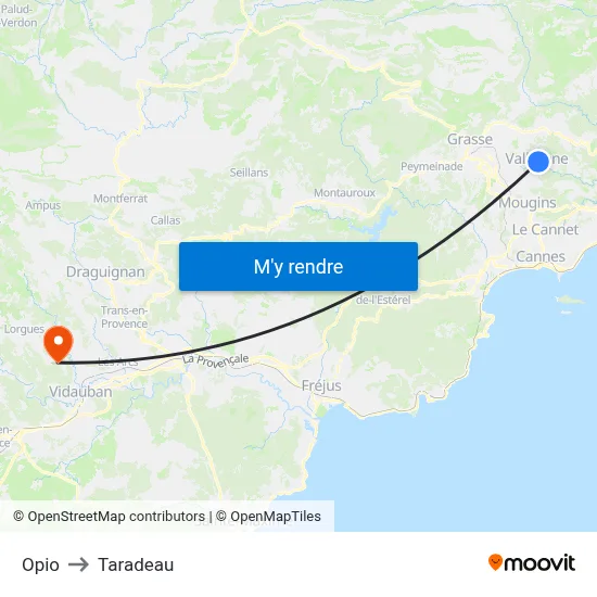 Opio to Taradeau map