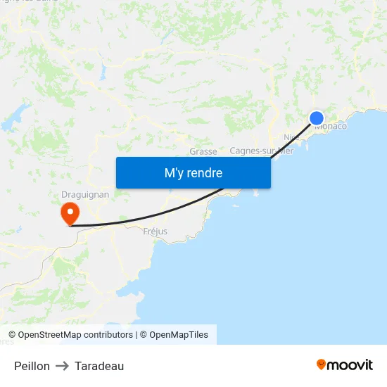 Peillon to Taradeau map