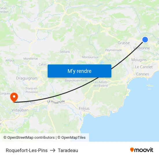 Roquefort-Les-Pins to Taradeau map