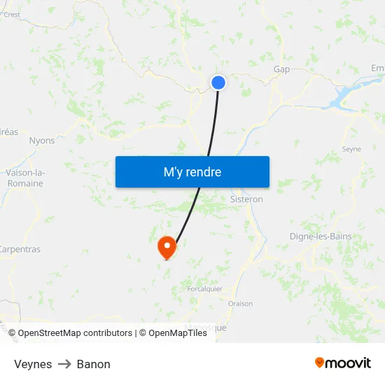 Veynes to Banon map