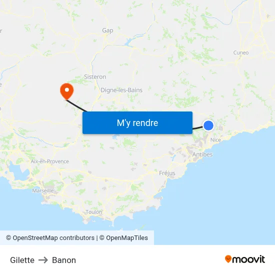 Gilette to Banon map