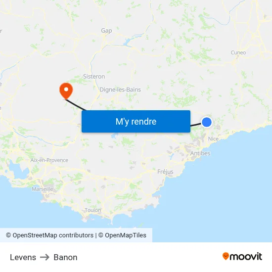 Levens to Banon map