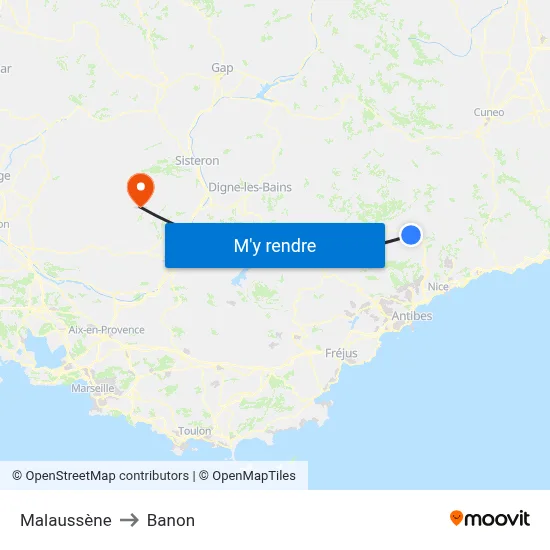 Malaussène to Banon map