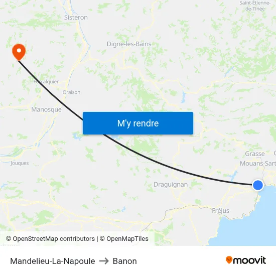 Mandelieu-La-Napoule to Banon map