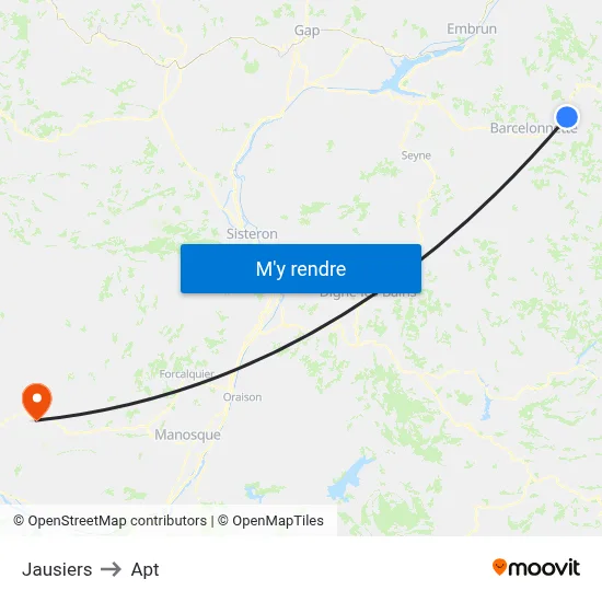 Jausiers to Apt map