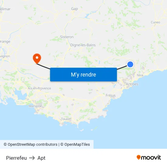 Pierrefeu to Apt map