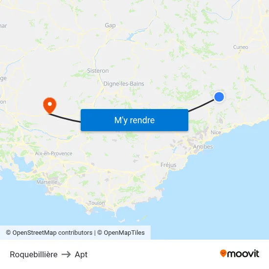 Roquebillière to Apt map