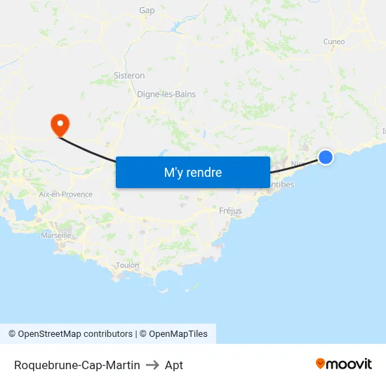 Roquebrune-Cap-Martin to Apt map