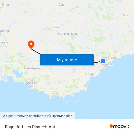 Roquefort-Les-Pins to Apt map