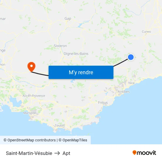 Saint-Martin-Vésubie to Apt map