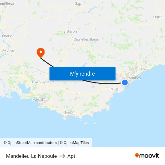 Mandelieu-La-Napoule to Apt map