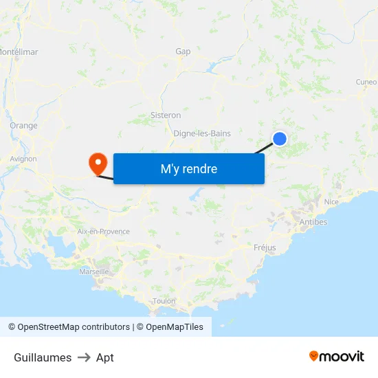 Guillaumes to Apt map
