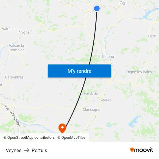 Veynes to Pertuis map