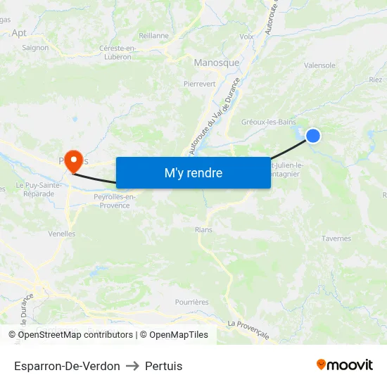 Esparron-De-Verdon to Pertuis map