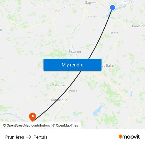 Prunières to Pertuis map