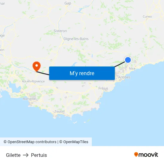 Gilette to Pertuis map