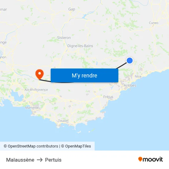 Malaussène to Pertuis map