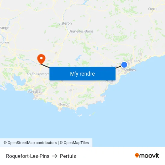 Roquefort-Les-Pins to Pertuis map