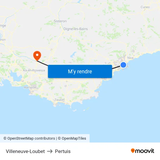Villeneuve-Loubet to Pertuis map