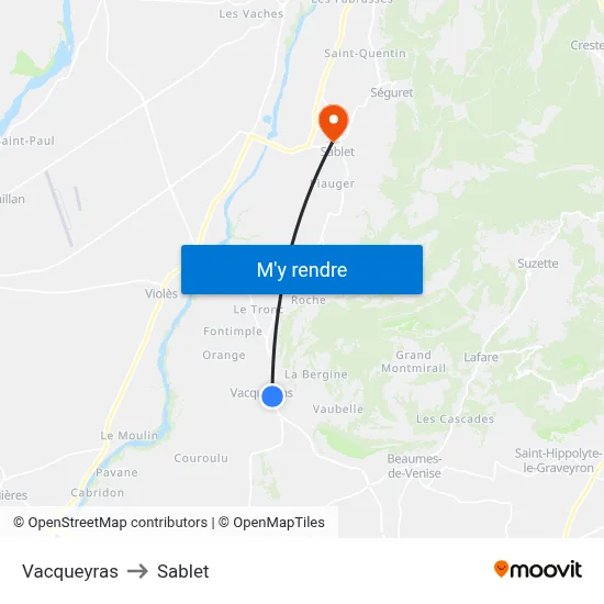 Vacqueyras to Sablet map