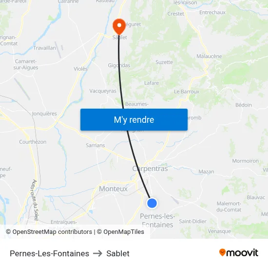 Pernes-Les-Fontaines to Sablet map