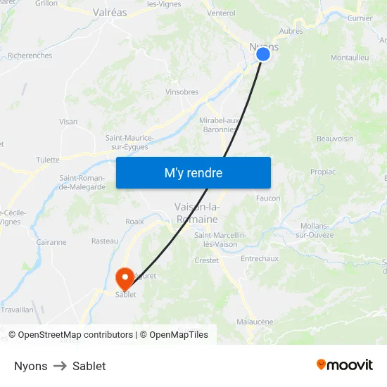 Nyons to Sablet map