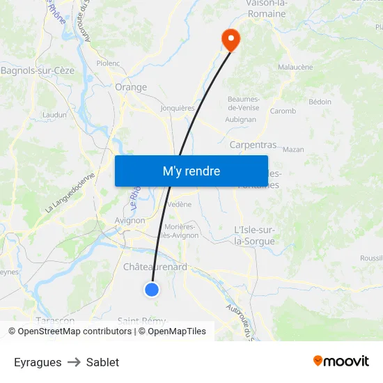 Eyragues to Sablet map