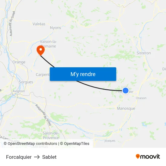 Forcalquier to Sablet map