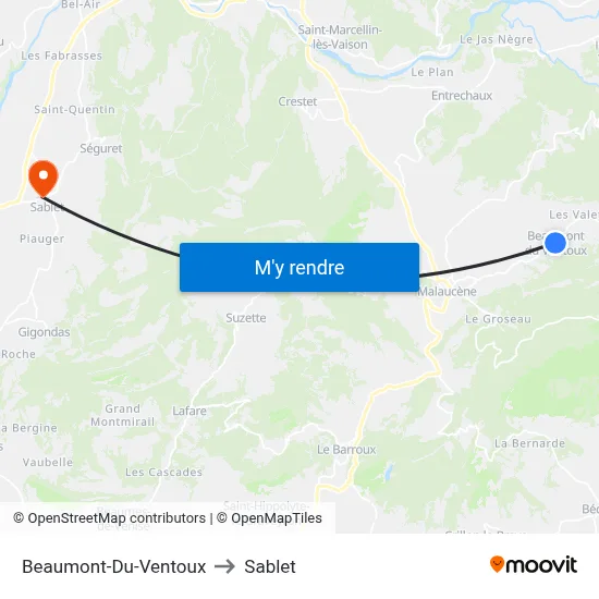 Beaumont-Du-Ventoux to Sablet map