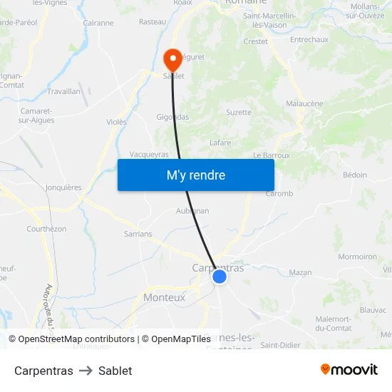 Carpentras to Sablet map