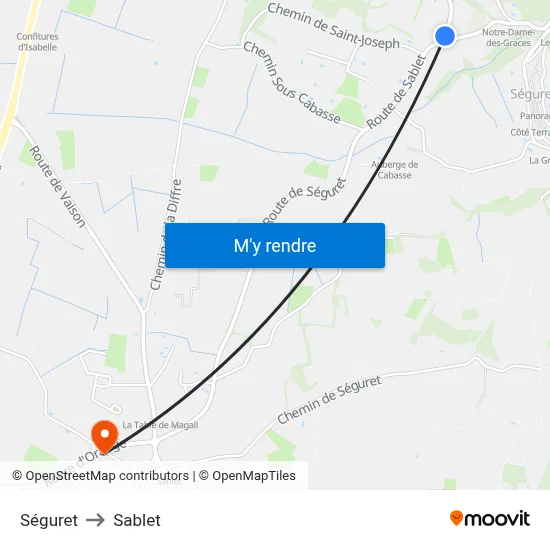 Séguret to Sablet map
