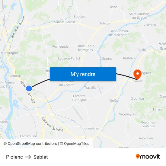 Piolenc to Sablet map