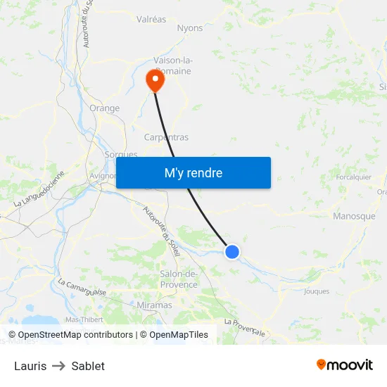 Lauris to Sablet map