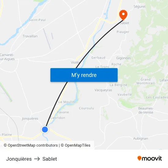 Jonquières to Sablet map