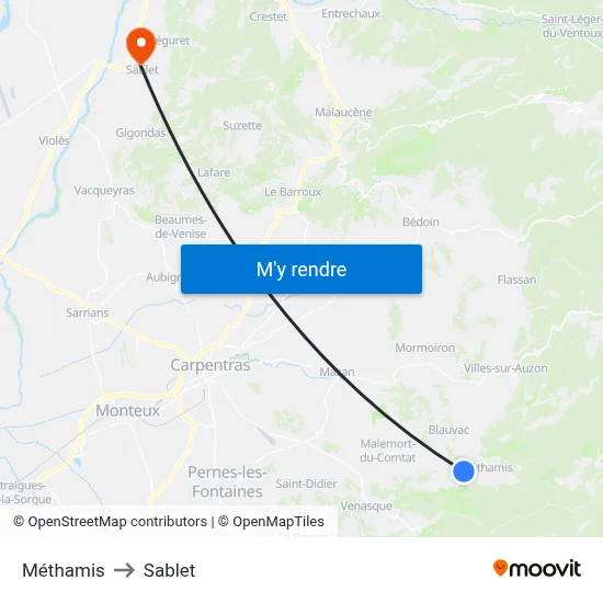 Méthamis to Sablet map
