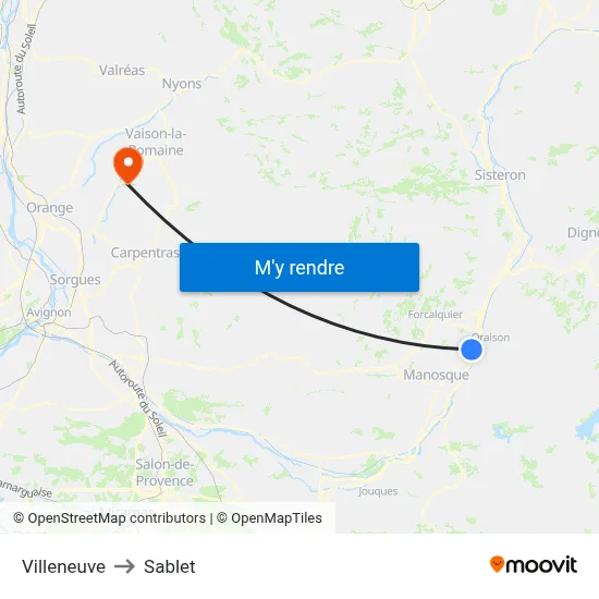 Villeneuve to Sablet map
