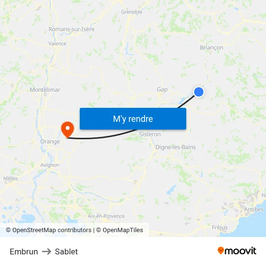 Embrun to Sablet map