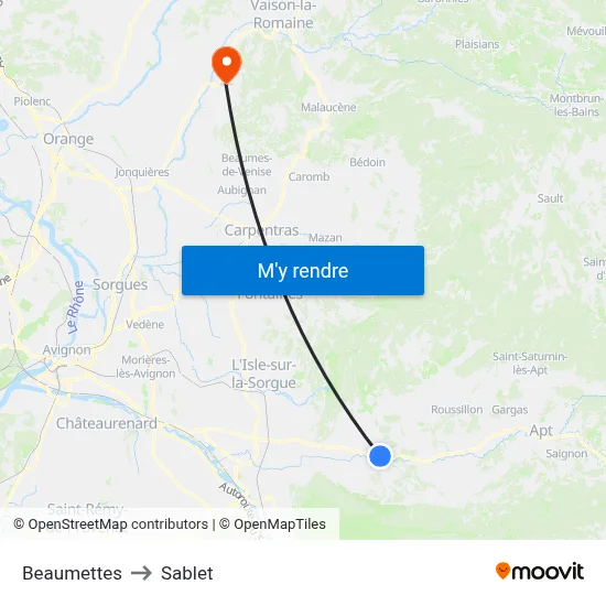 Beaumettes to Sablet map
