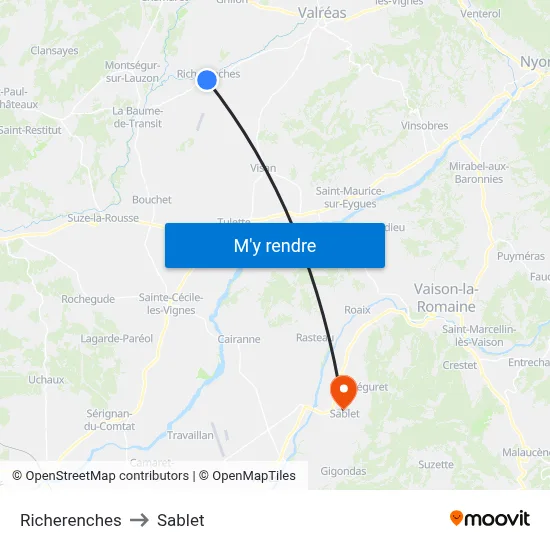 Richerenches to Sablet map