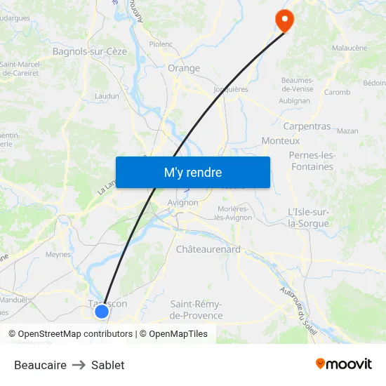 Beaucaire to Sablet map