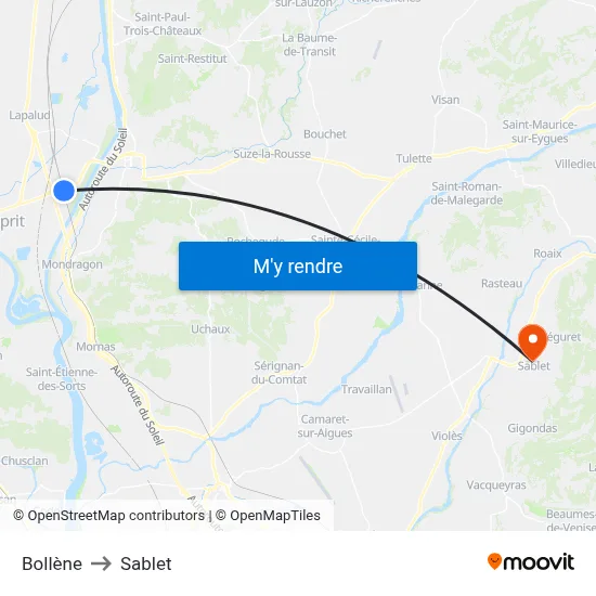 Bollène to Sablet map