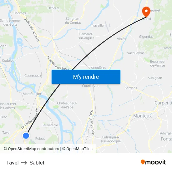 Tavel to Sablet map