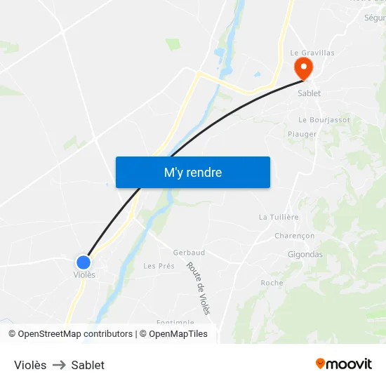 Violès to Sablet map