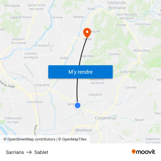 Sarrians to Sablet map