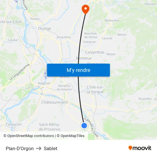 Plan-D'Orgon to Sablet map
