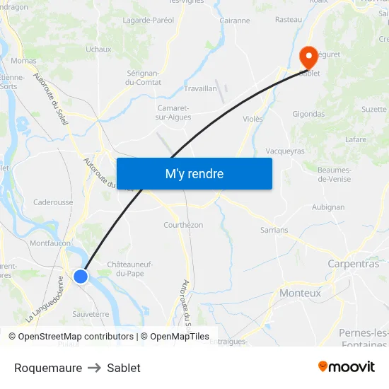 Roquemaure to Sablet map