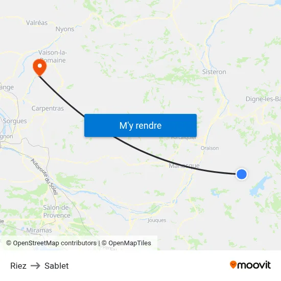 Riez to Sablet map
