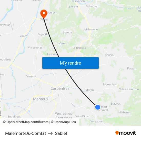 Malemort-Du-Comtat to Sablet map