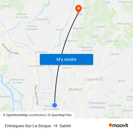Entraigues-Sur-La-Sorgue to Sablet map